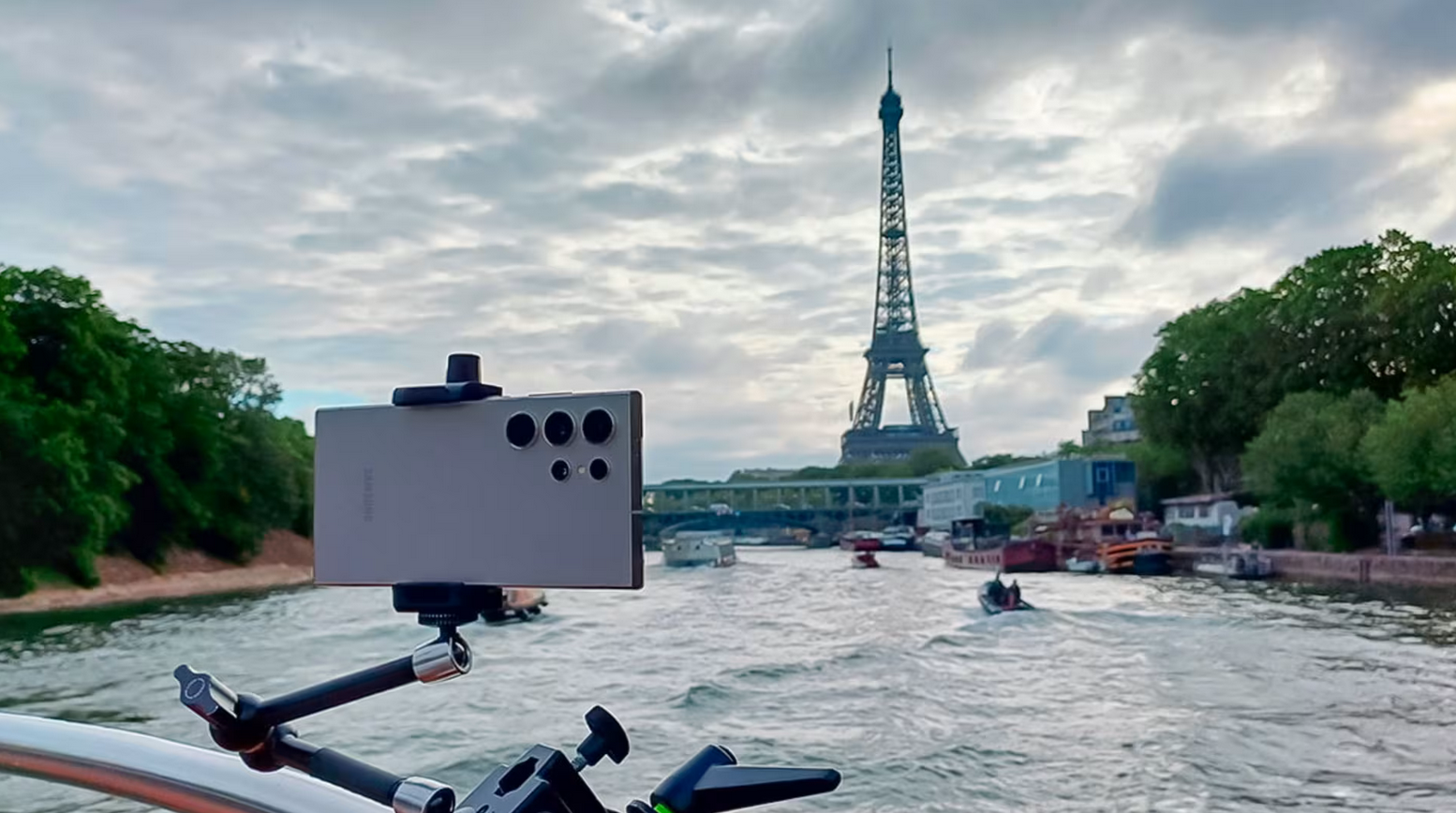 The use of Olympics technology along the river seine with samsung smartphones recording footage